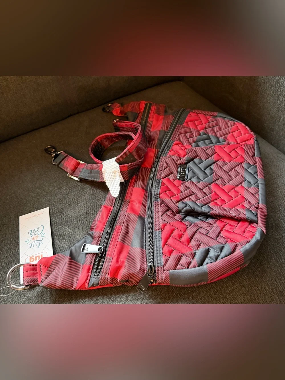Lug Hippy 2 Crossbody Bag RFID Purse – Buffalo Check Red Black, Gray
